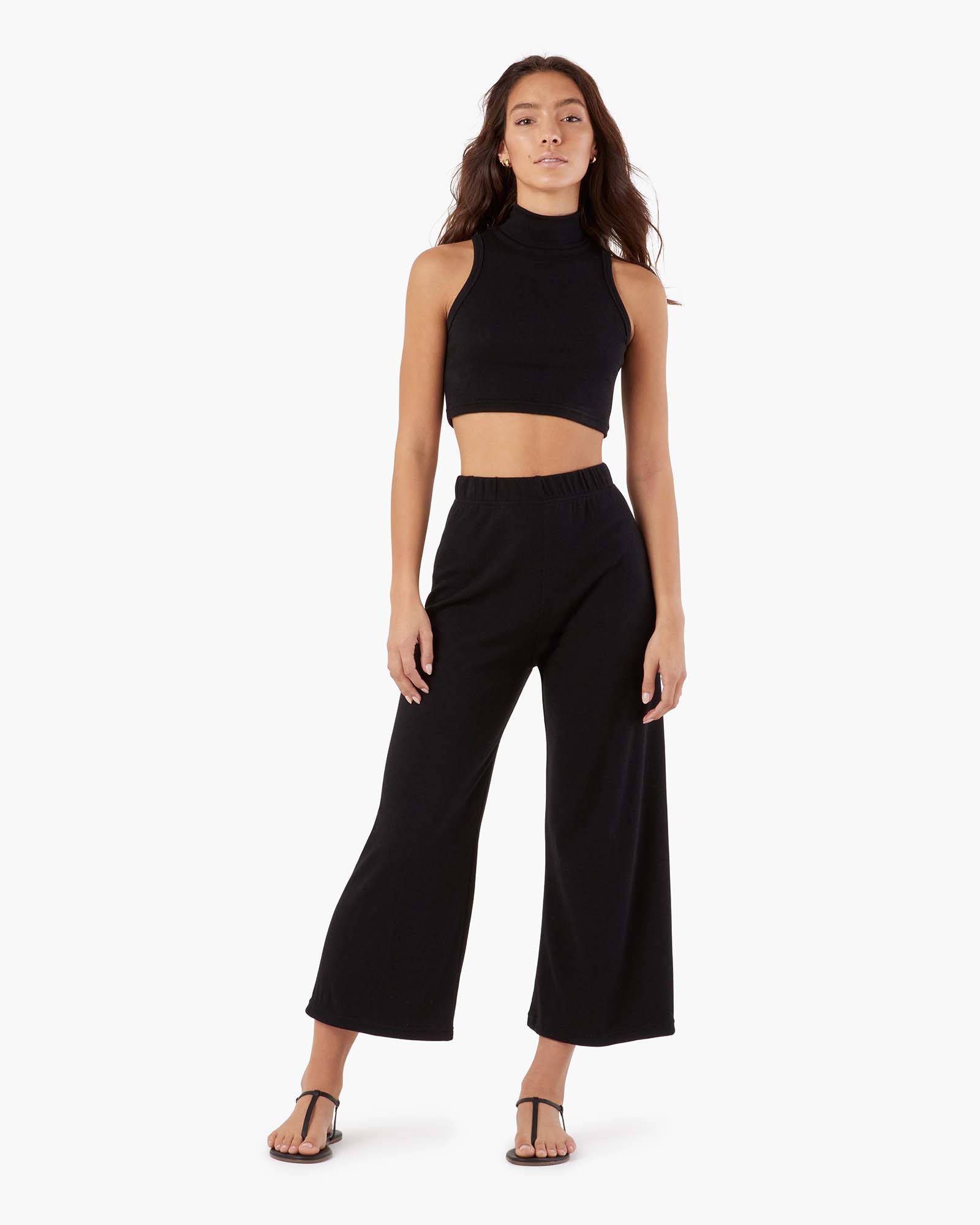 Black Women's TKEES Light Rib Culotte Pants | LJTSMR518