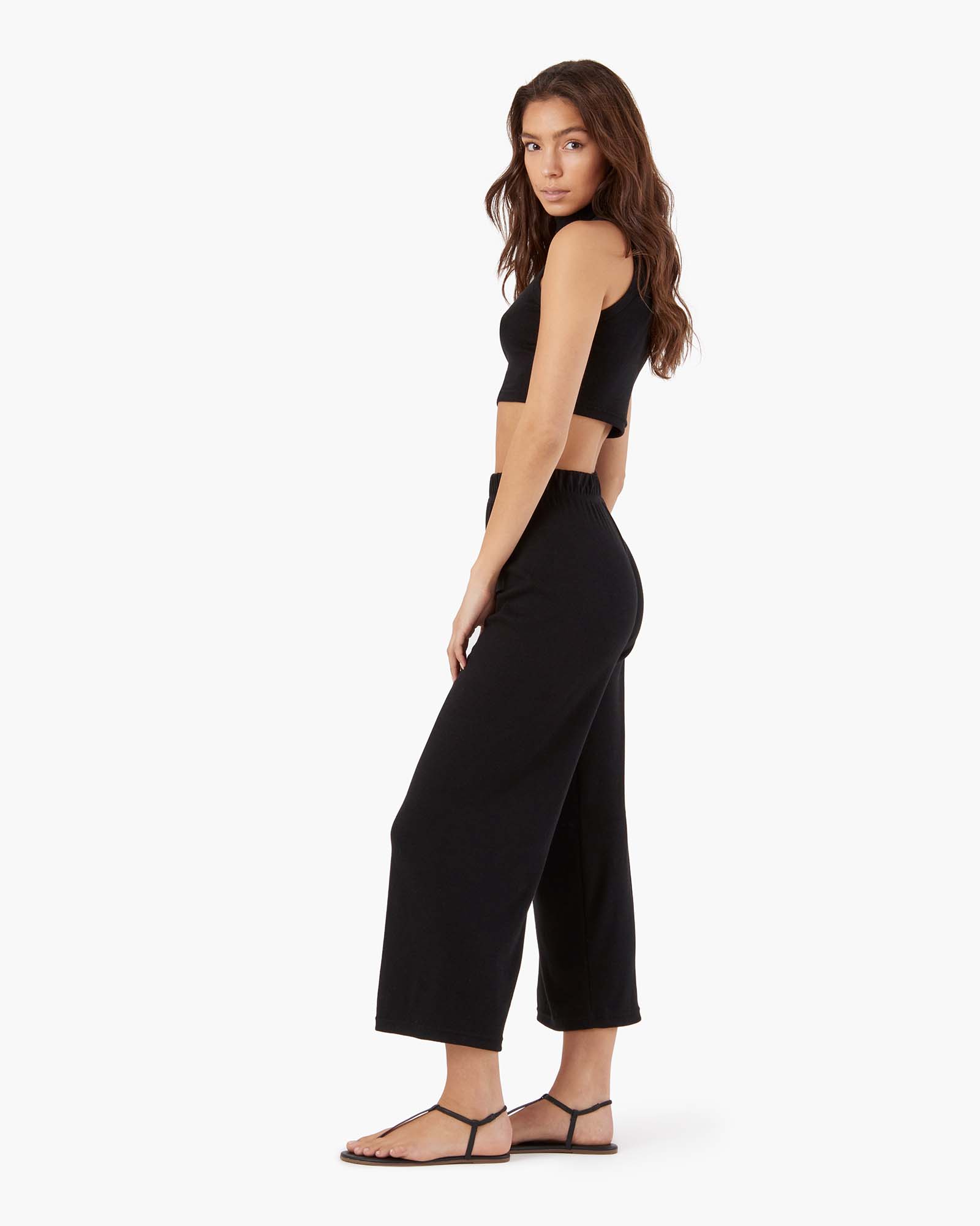 Black Women's TKEES Light Rib Culotte Pants | LJTSMR518