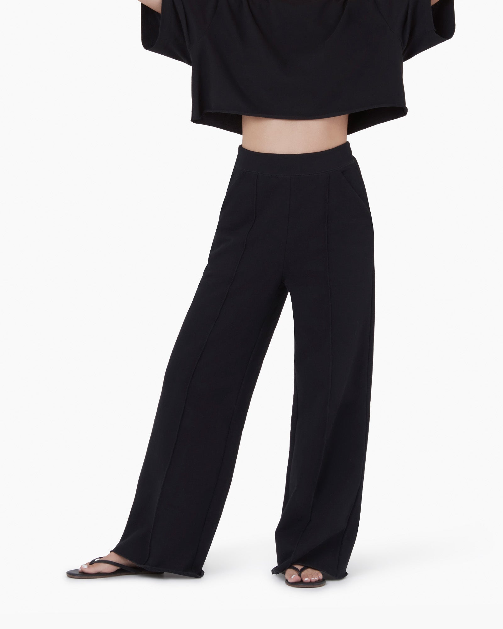 Black Women's TKEES Raw Edge Wide Leg Pants | RLDXAQ084