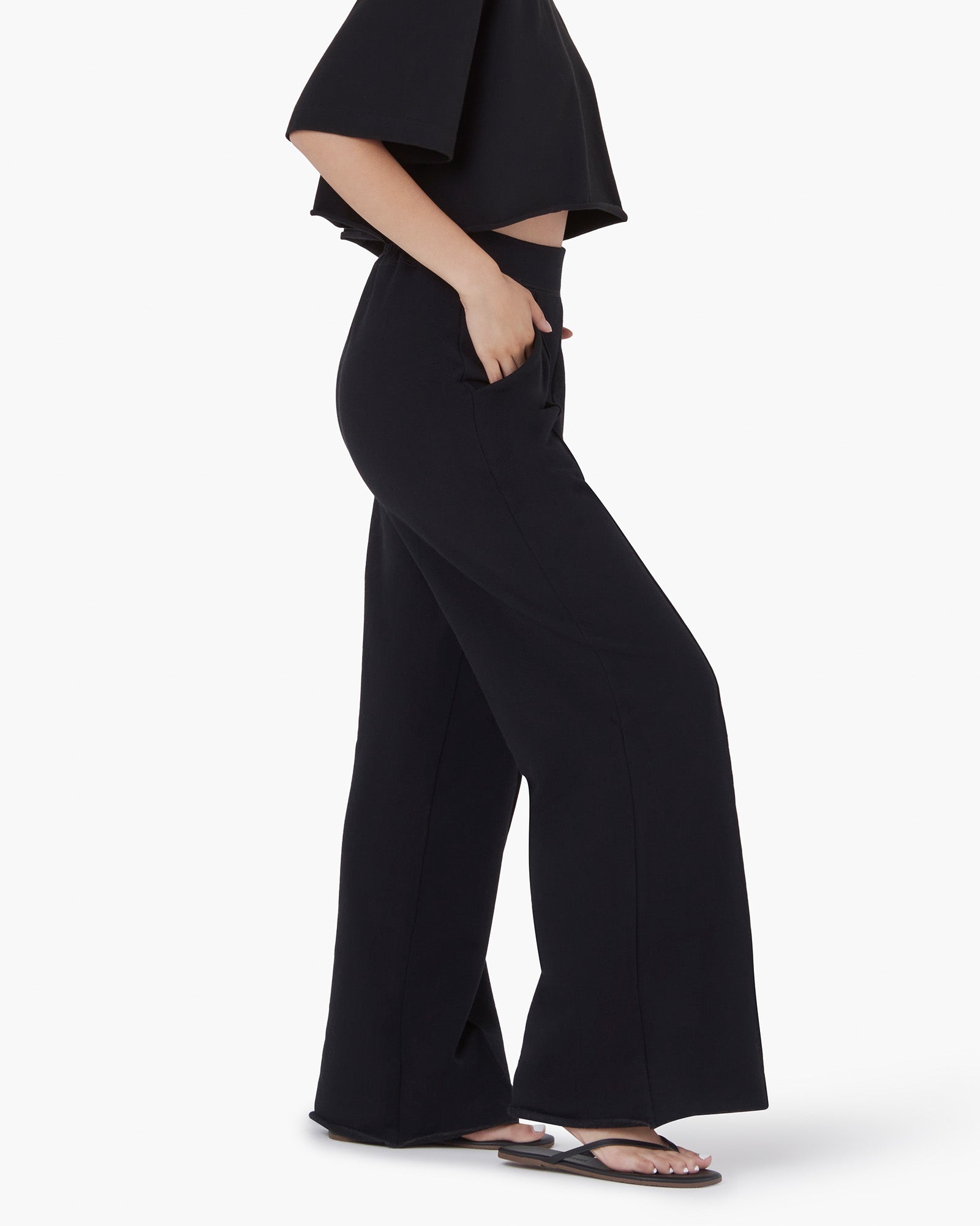 Black Women's TKEES Raw Edge Wide Leg Pants | RLDXAQ084