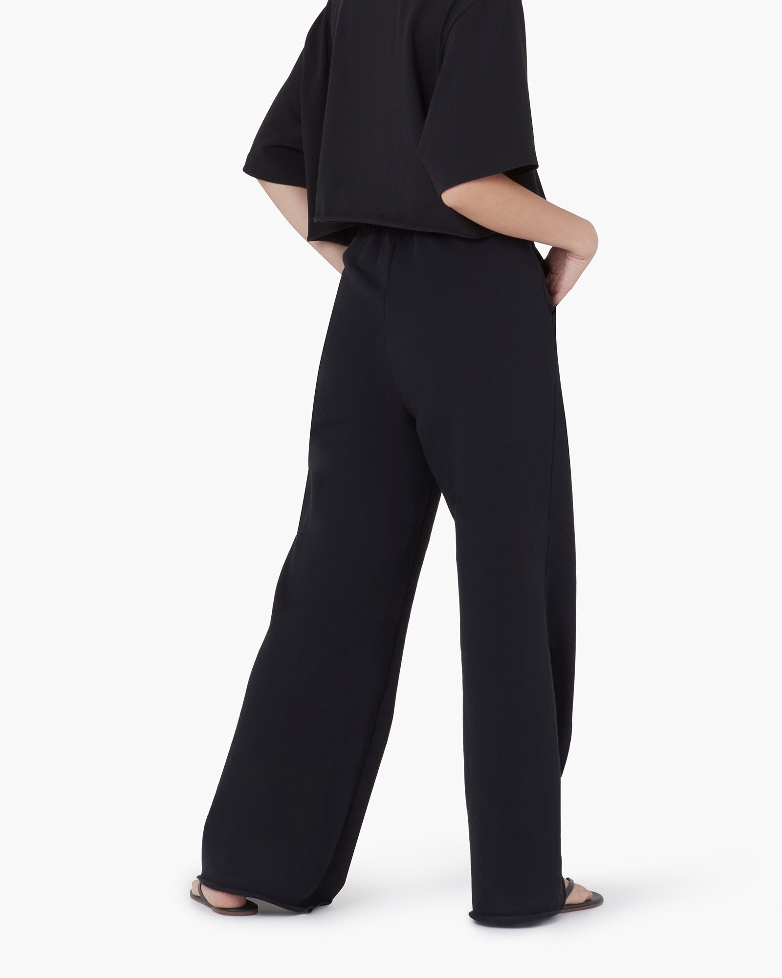 Black Women's TKEES Raw Edge Wide Leg Pants | RLDXAQ084