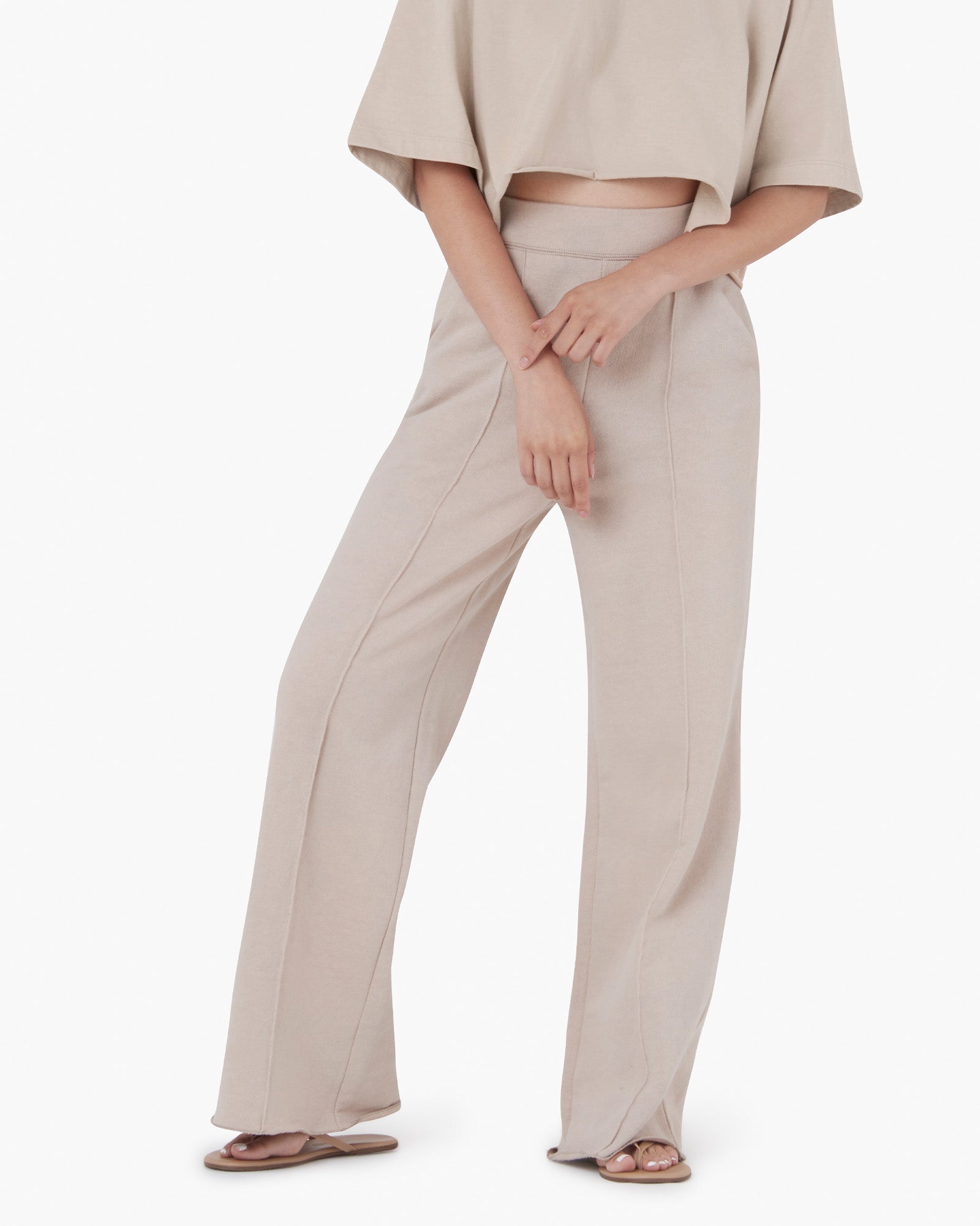 Brown Women's TKEES Raw Edge Wide Leg Pants | ZFGRSW304