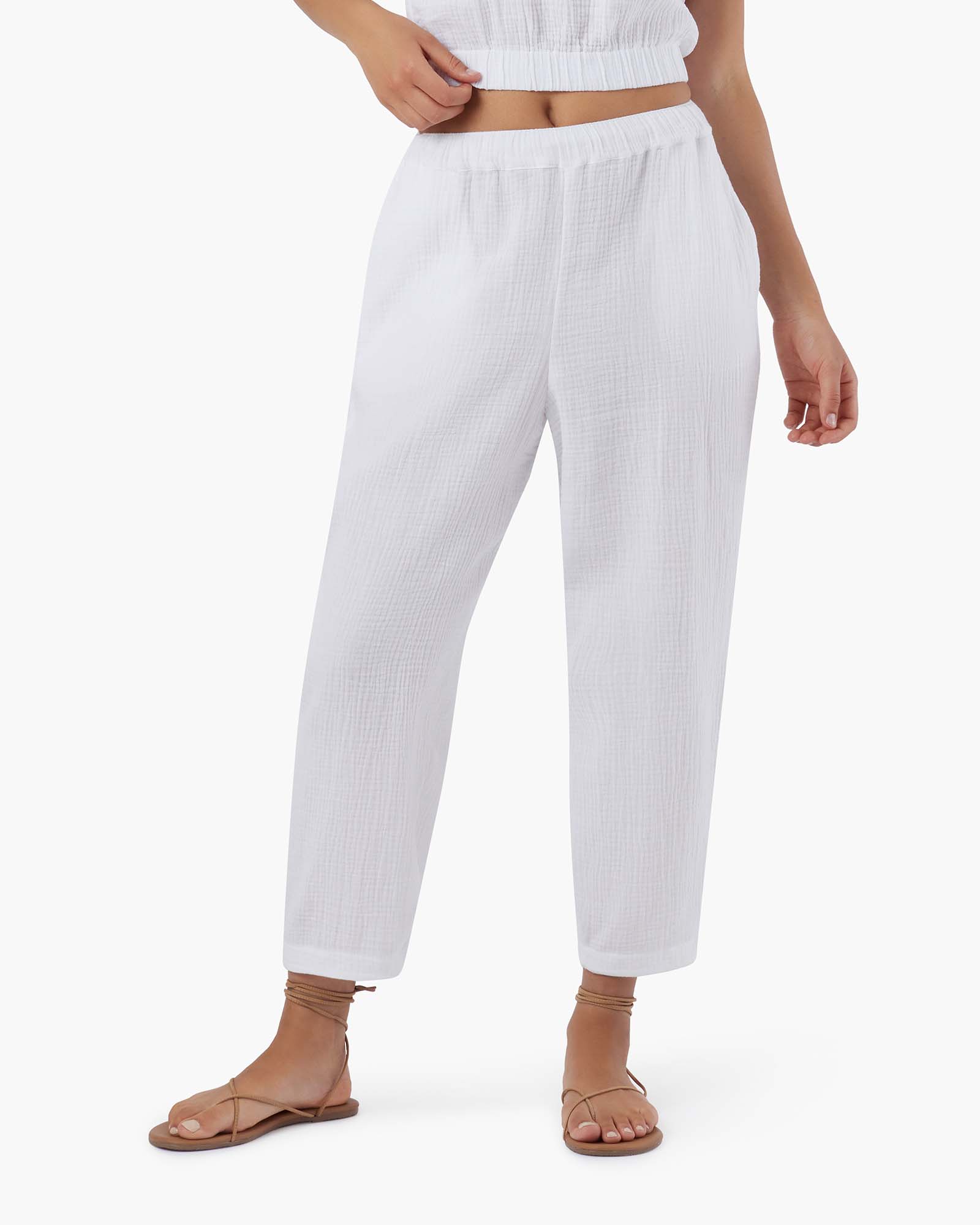 White Women's TKEES Gauze Pants | QYNJTZ459