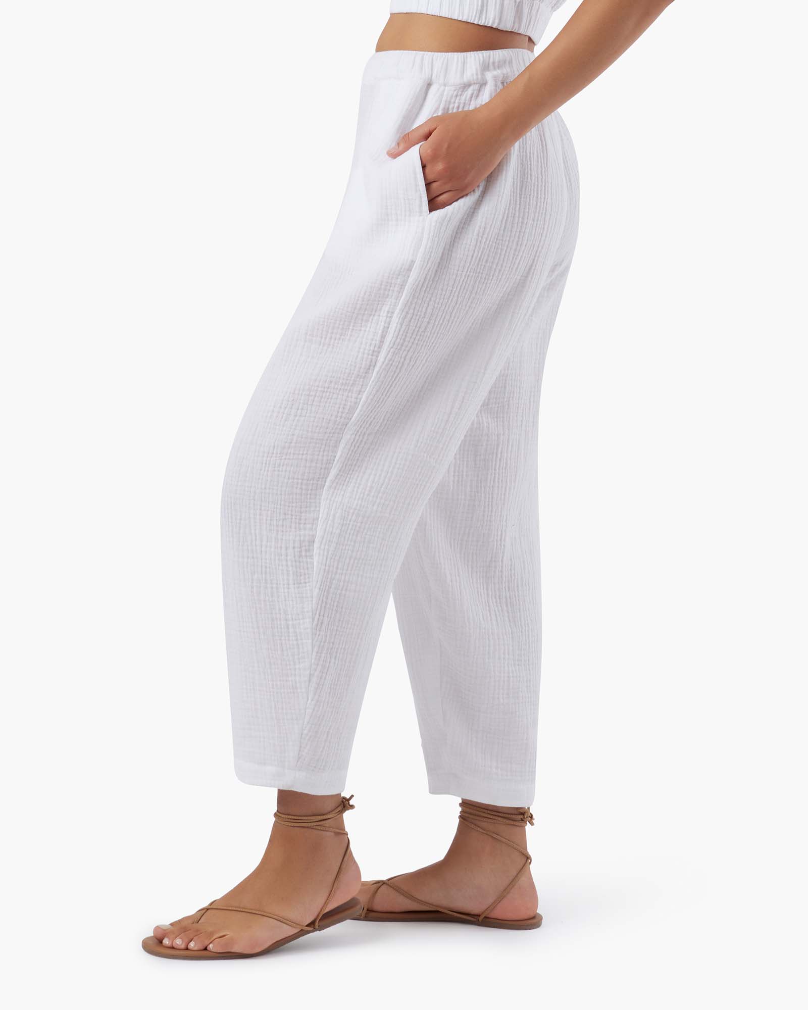 White Women's TKEES Gauze Pants | QYNJTZ459