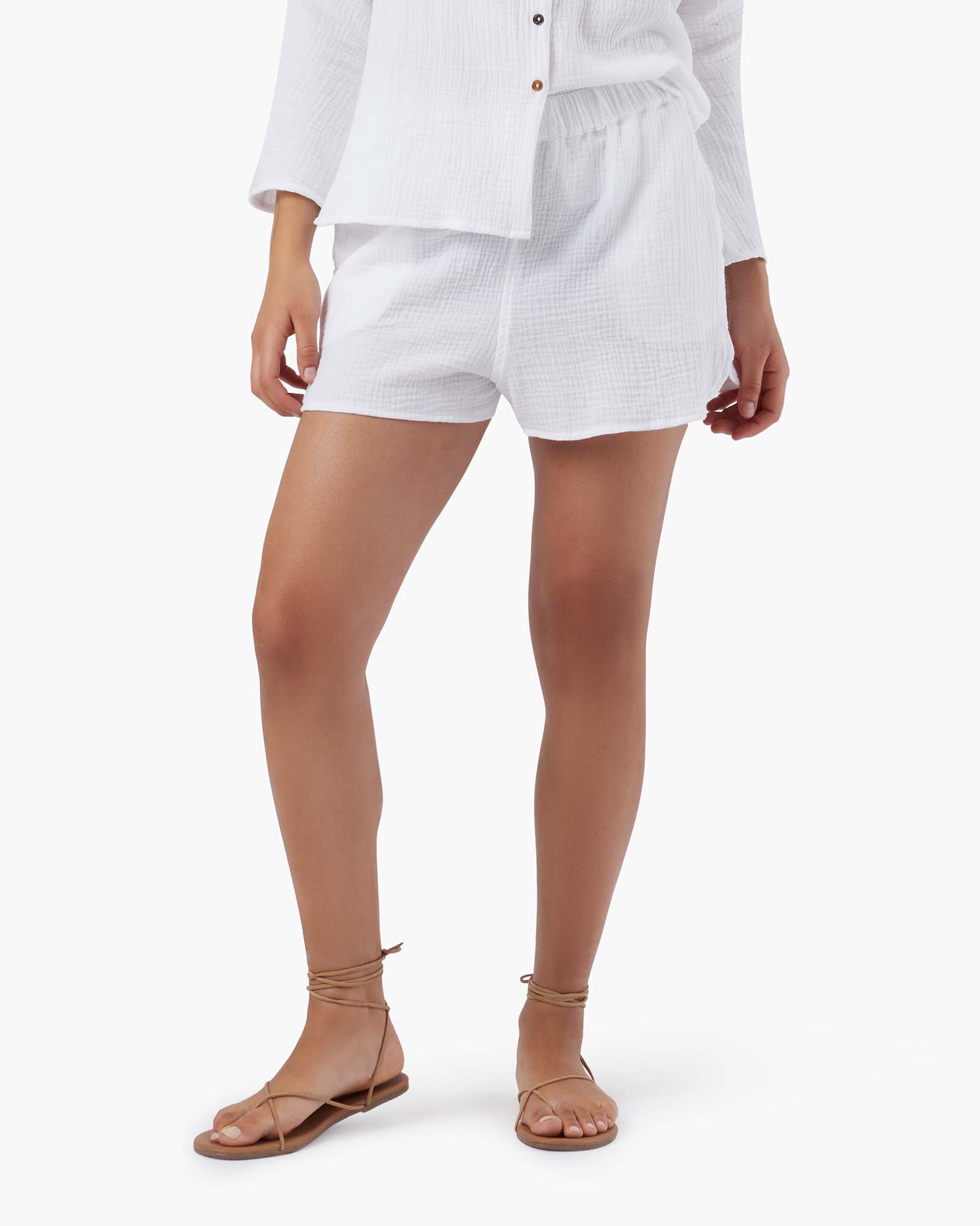 White Women's TKEES Gauze Shorts | KPBSJI194