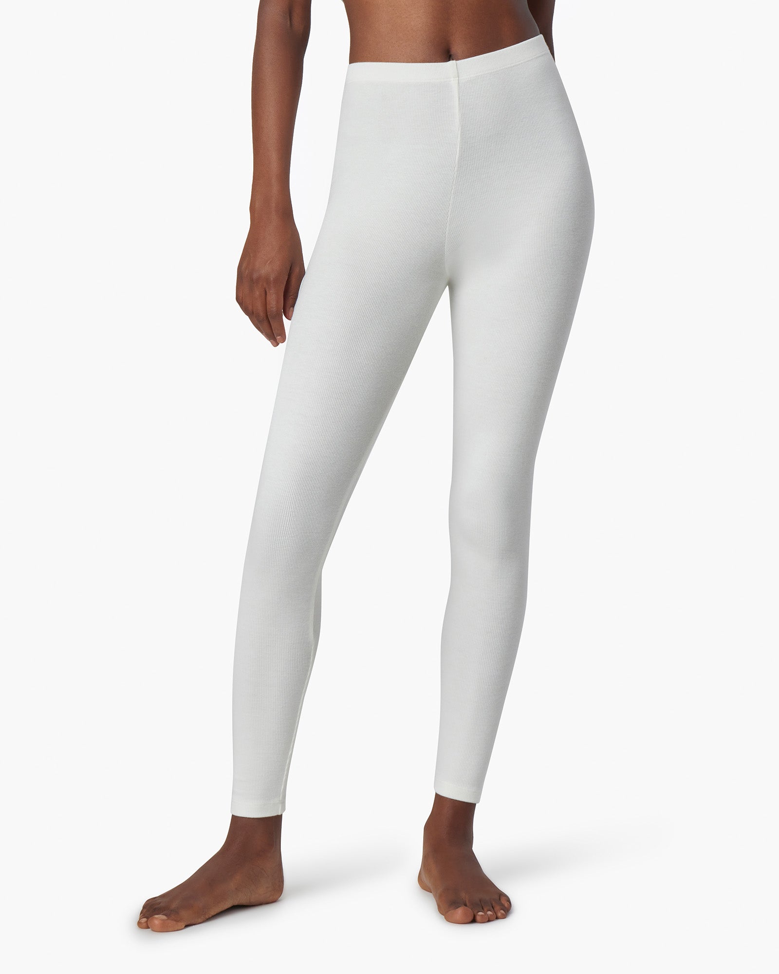 White Women's TKEES Super Rib Leggings | IGHWUZ468