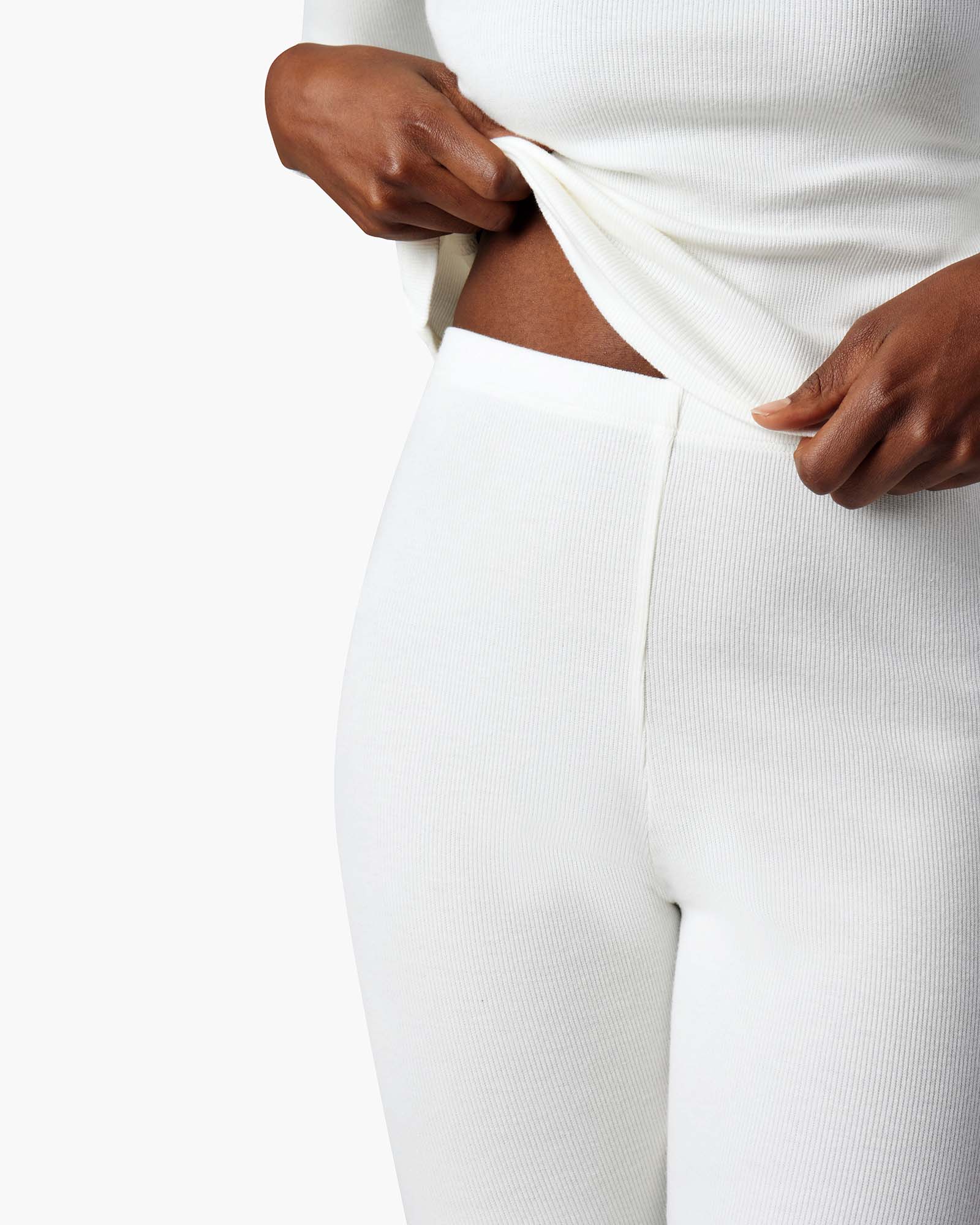 White Women's TKEES Super Rib Leggings | IGHWUZ468